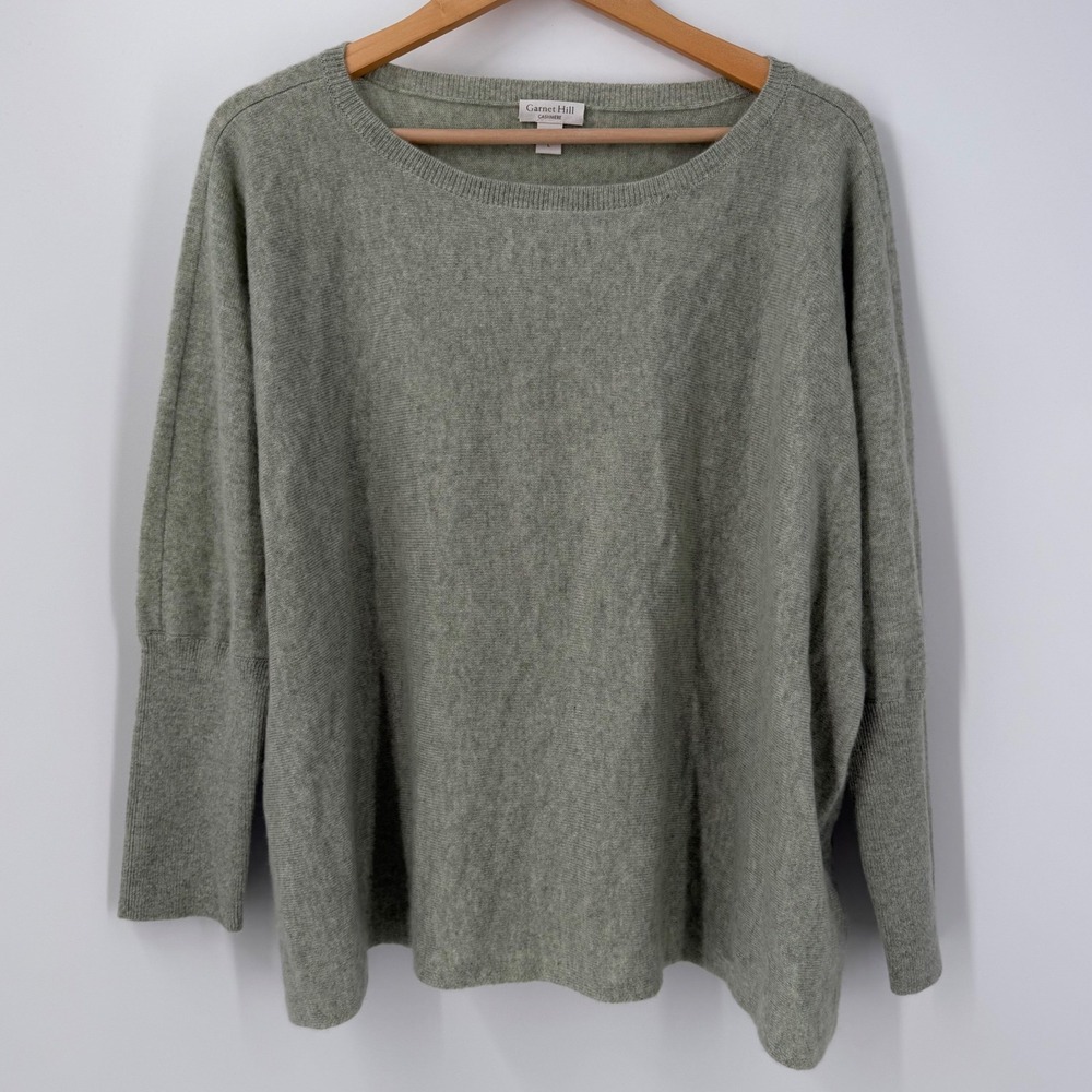 Garnet Hill Cashmere Sweater Sage Green Relaxed Fit Tall Ribbed Cuffs Large